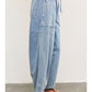 Tied Front Side Seam Denim Balloon Pants