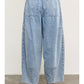 Tied Front Side Seam Denim Balloon Pants