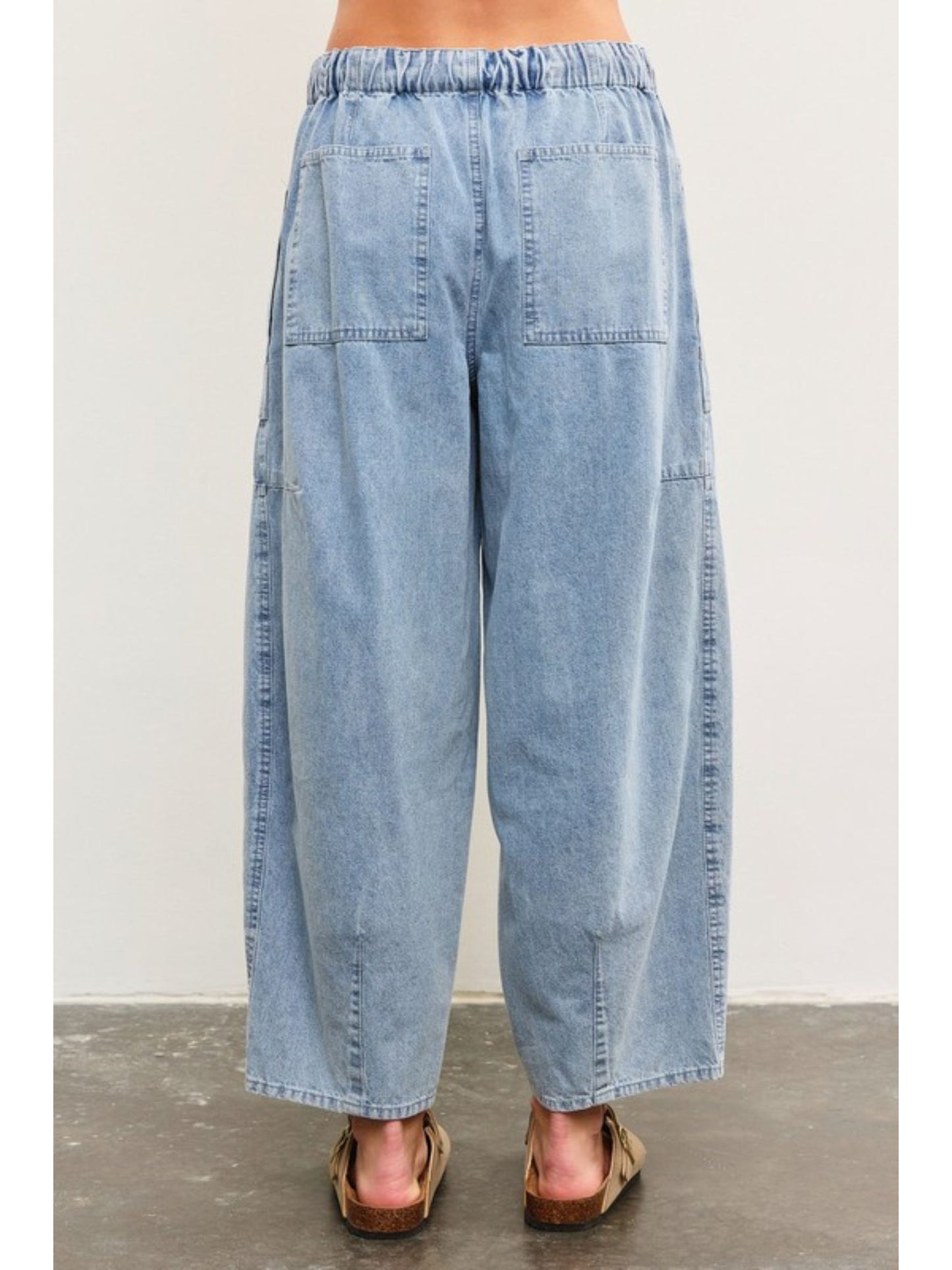 Tied Front Side Seam Denim Balloon Pants