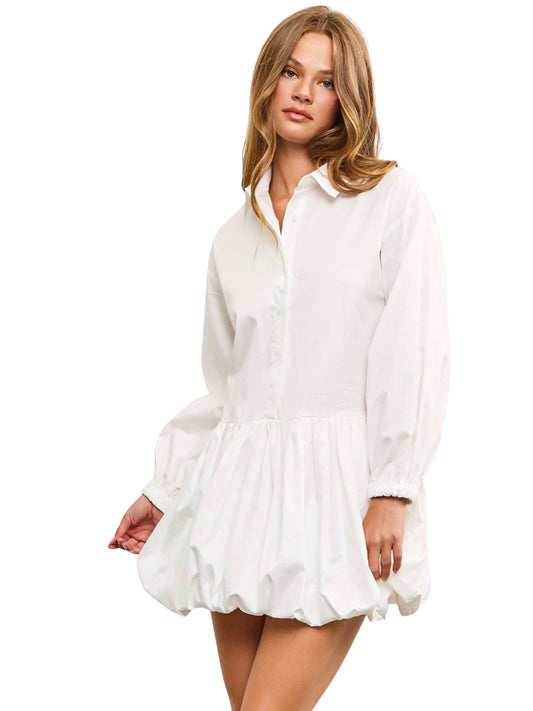 Long Sleeve Balloon Hem Shirt Dress