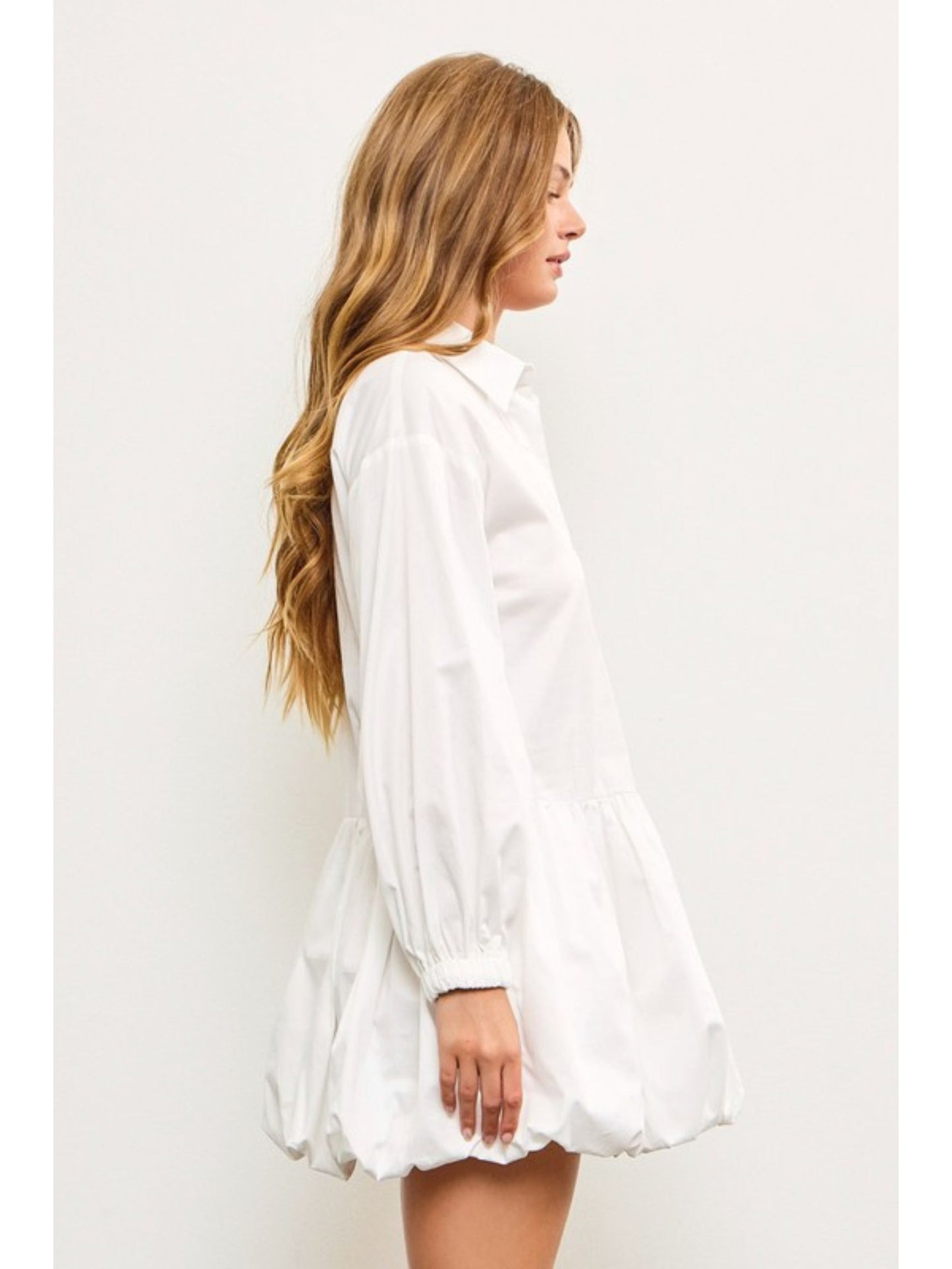 Long Sleeve Balloon Hem Shirt Dress