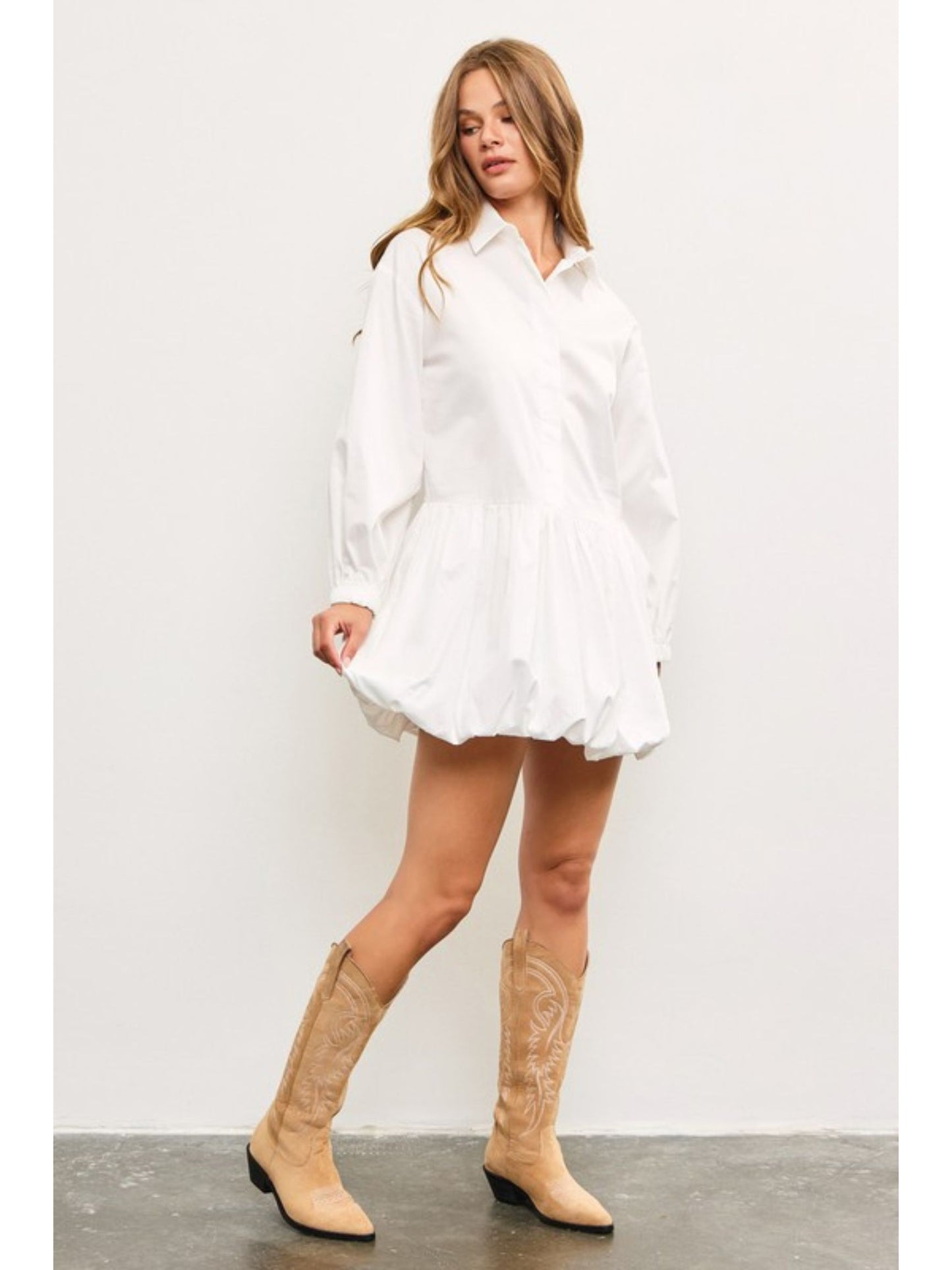 Long Sleeve Balloon Hem Shirt Dress