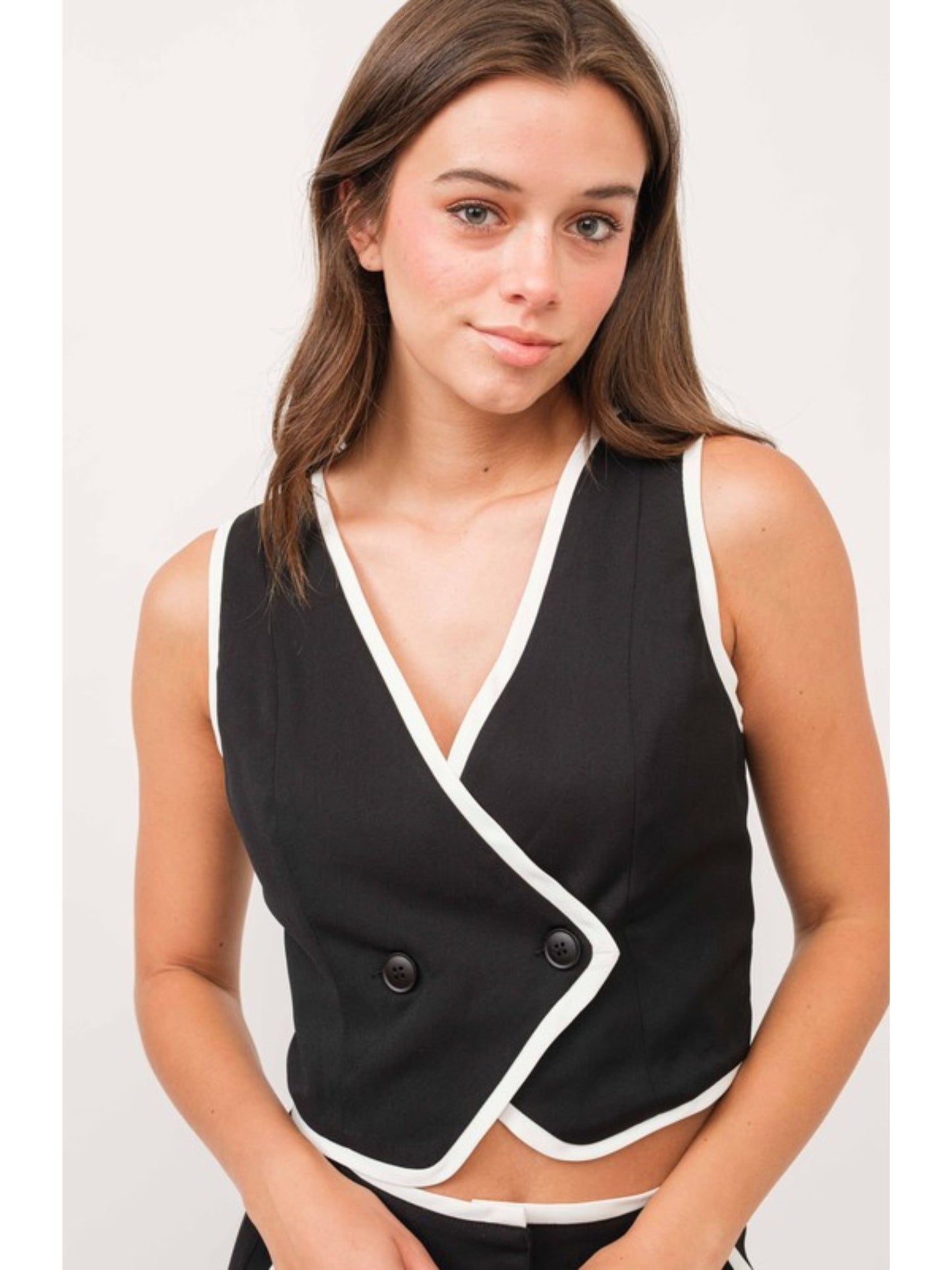 Contrast Double Button Vest