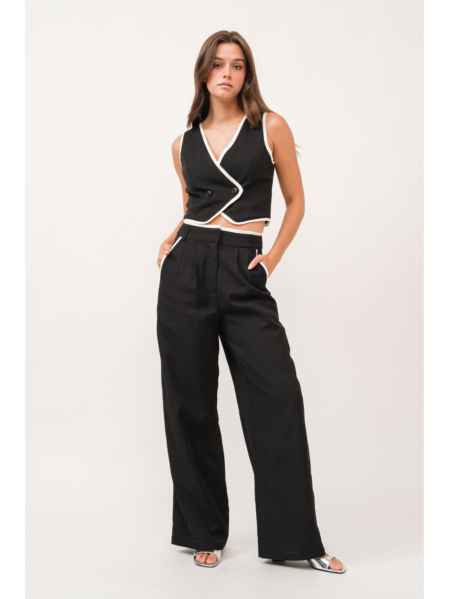 Contrast Double Button Pants