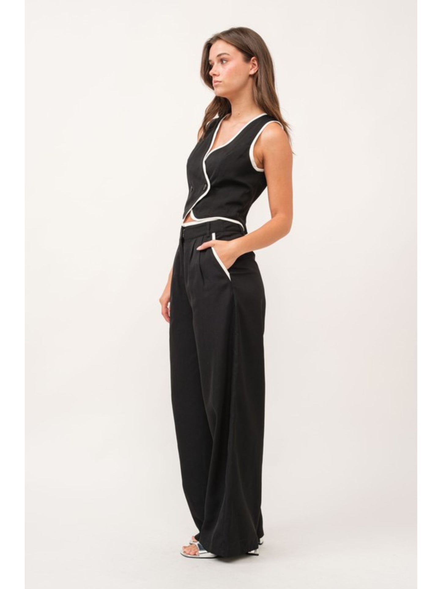 Contrast Double Button Pants