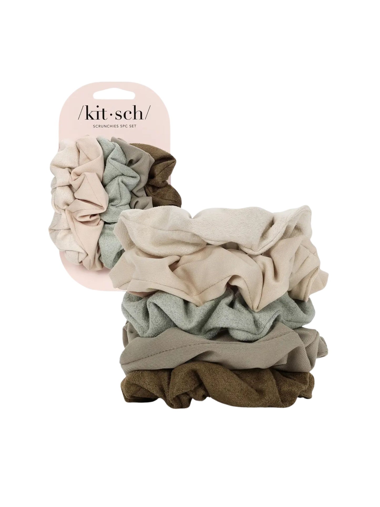 Assorted Textured Scrunchies 5pc Set - Eucalyptus