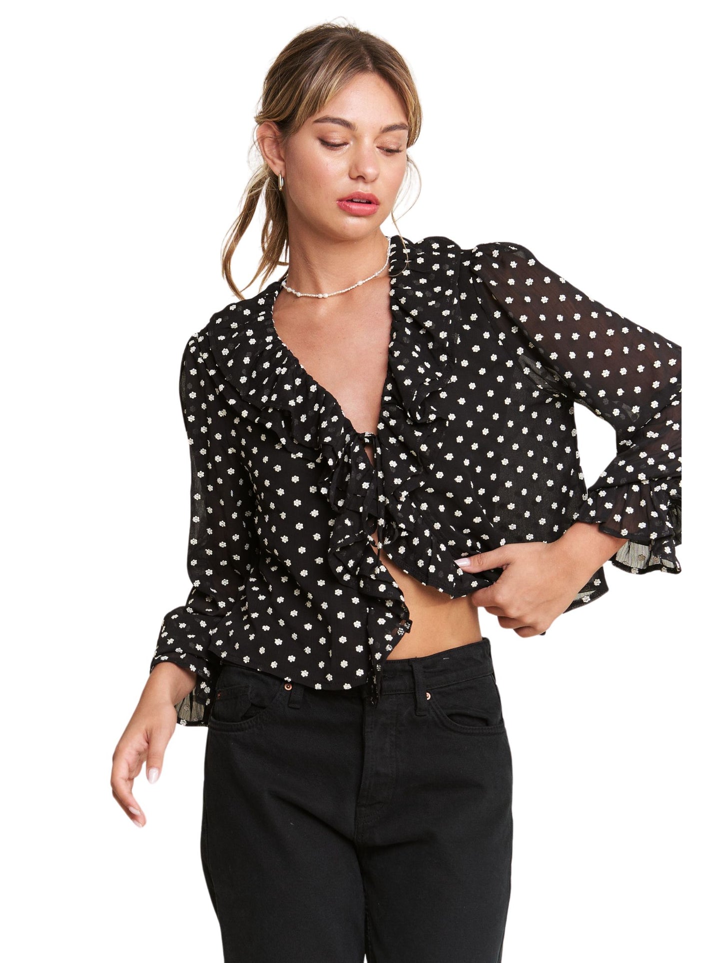 Ruffle Printed Semisheer Top