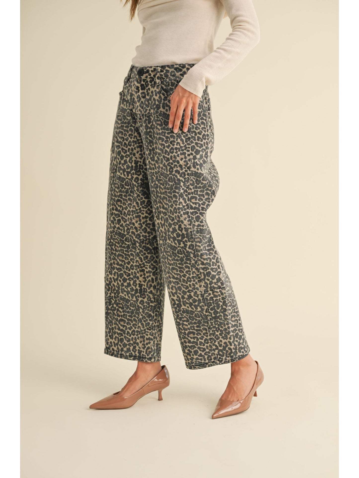 Leopard Print Barrel Pants