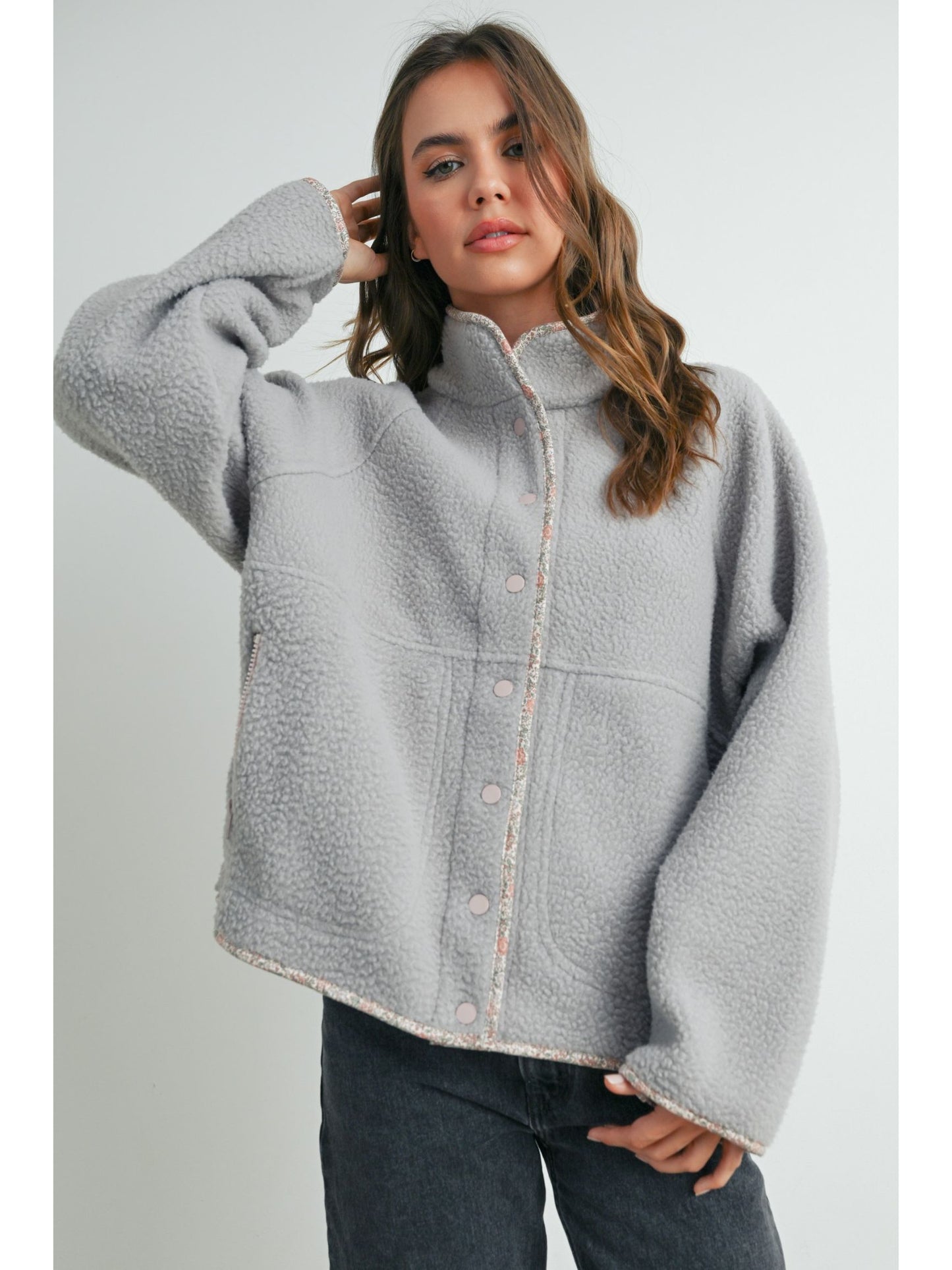 Gwyneth Mock Neck Sherpa Fleece Shacket