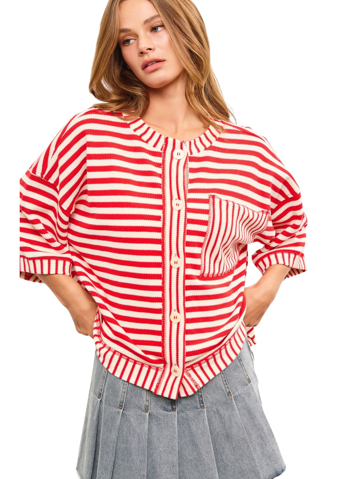 Mixed Stripe Button Down Top