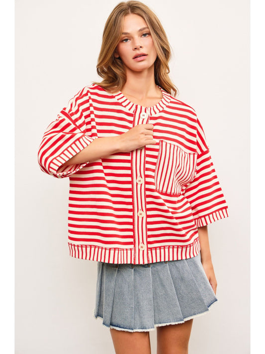 Mixed Stripe Button Down Top