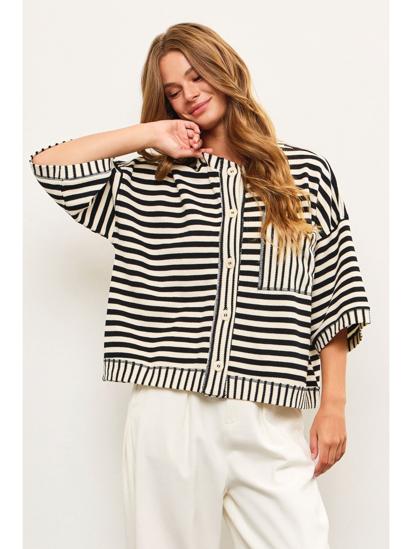 Mixed Stripe Button Down Top