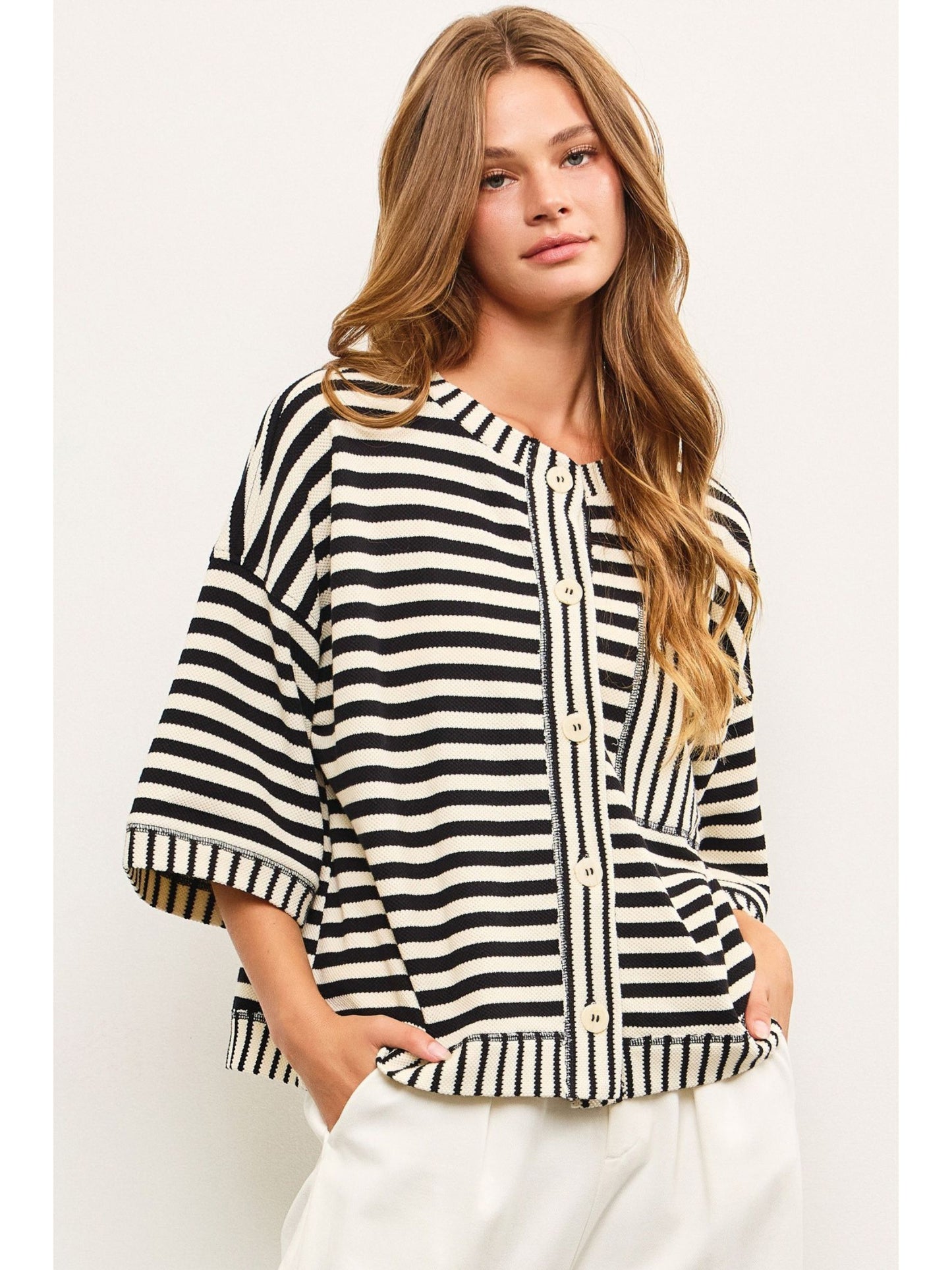 Mixed Stripe Button Down Top