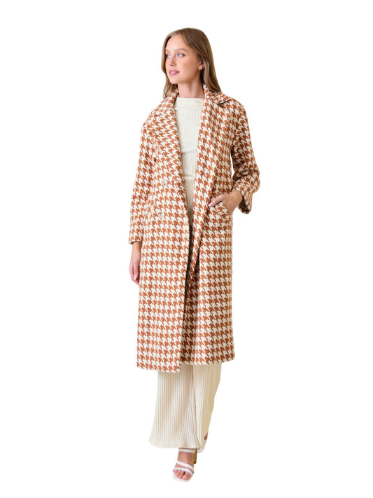 Houndstooth Oversized Jacket - Rust/Ivory