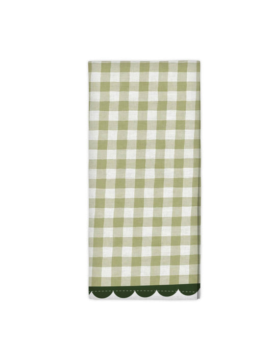 Green Gingham Scalloped Tea Towel