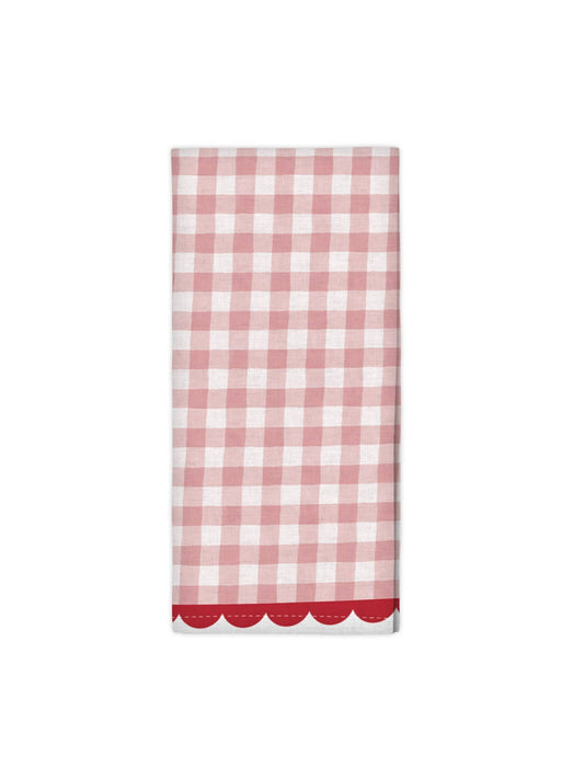 Pink Gingham Scalloped Tea Towel