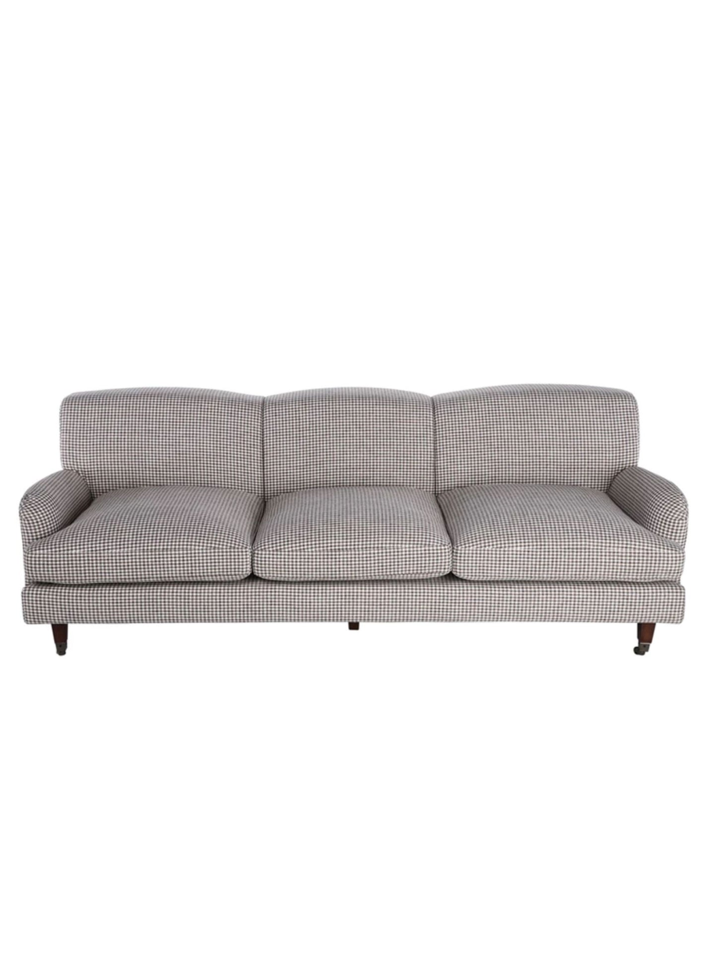 Fabric Upholstered Sofa with Wood Legs on Casters - Pick Up Only