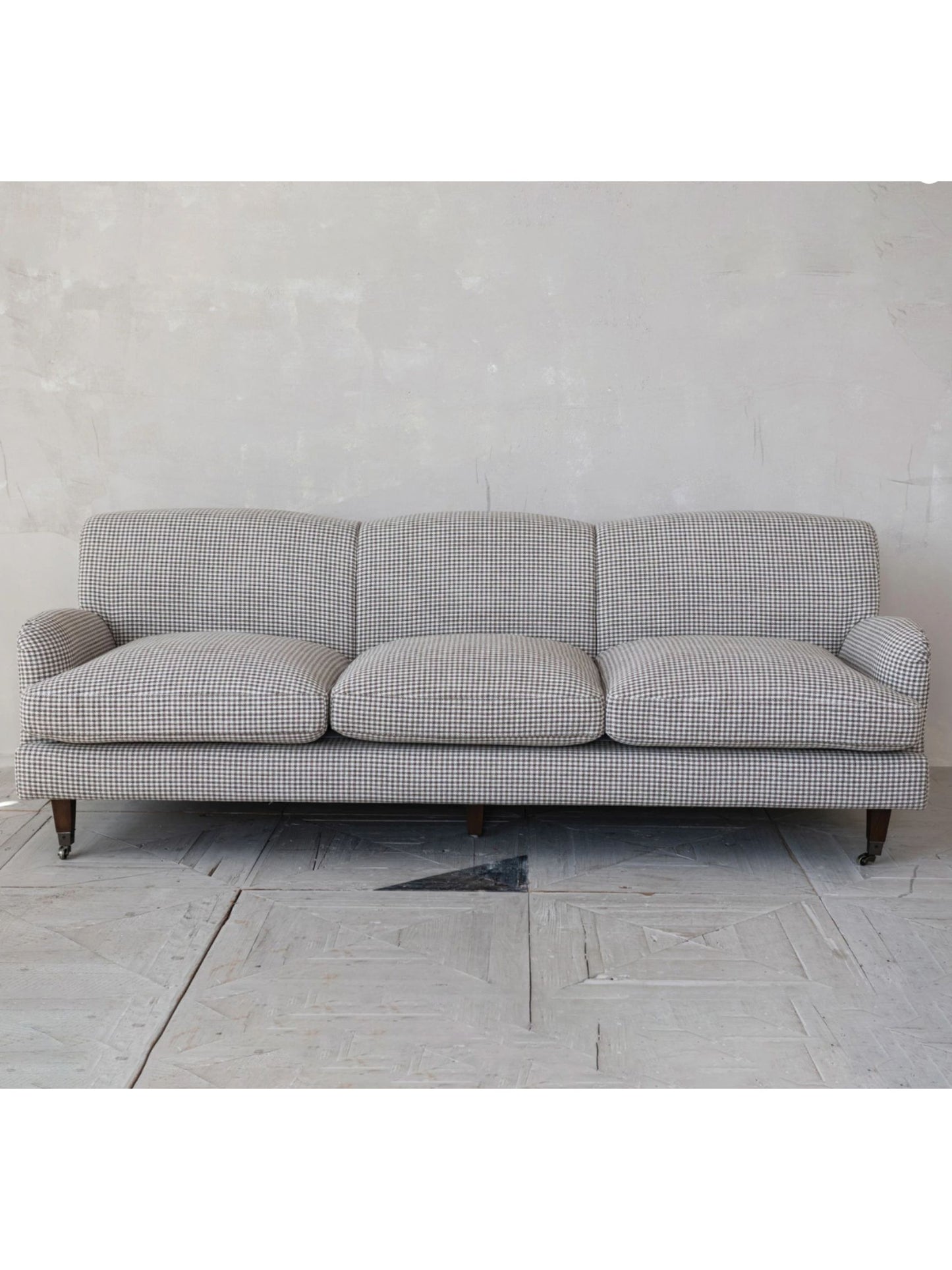 Fabric Upholstered Sofa with Wood Legs on Casters - Pick Up Only