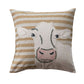 Square Cotton & Linen Pillow with Cow Image & Embroidery