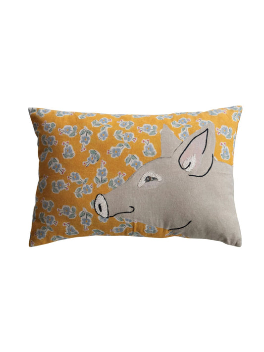 Cotton & Linen Printed Pillow with Embroidery