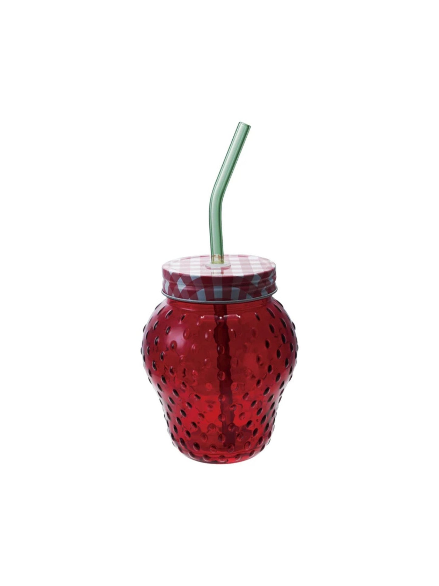 16 oz. Strawberry Shaped Glass with Lid & Glass Straw