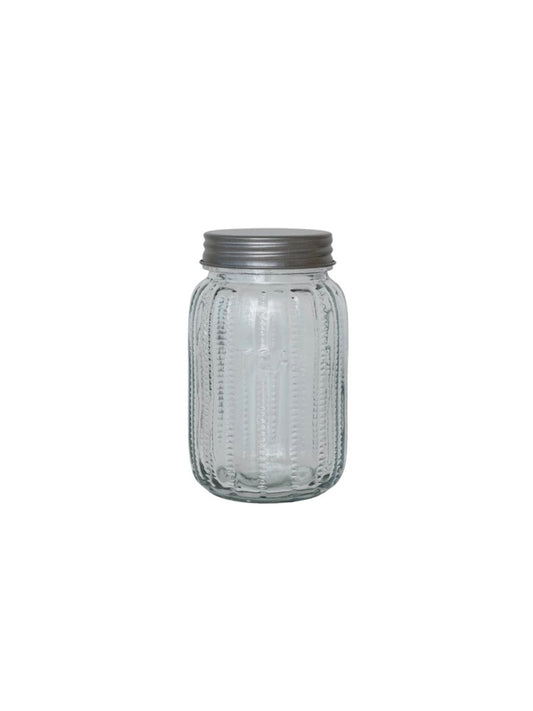 3-1/2 Cup Pressed Glass Jar w/ Metal Lid "Tea"