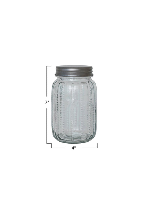 3-1/2 Cup Pressed Glass Jar w/ Metal Lid "Tea"