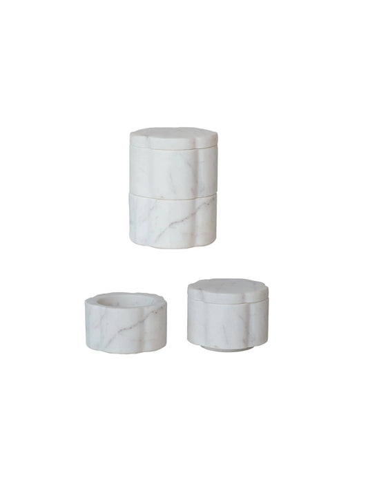 Marble Scalloped Stackable Pinch Pots w/ Lid