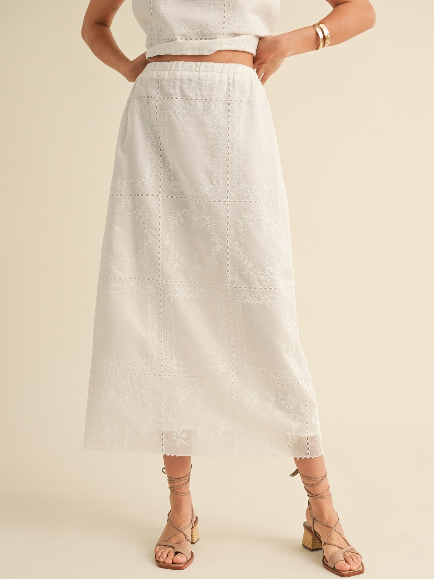 Harbor Eyelet Midi Skirt