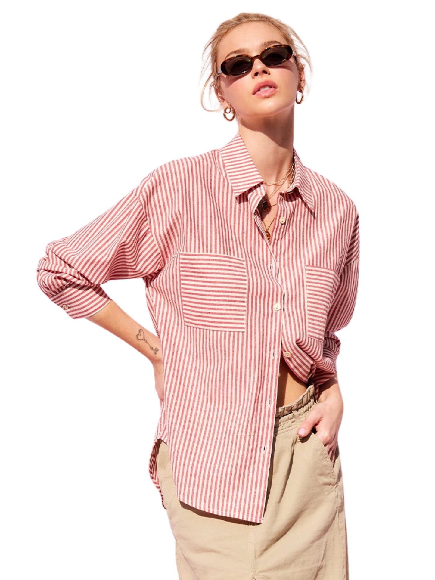 Mindy Striped Button Down Top