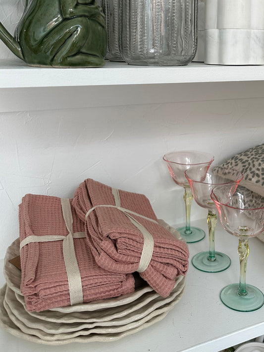 Blush Square Woven Linen & Cotton Waffle Napkins