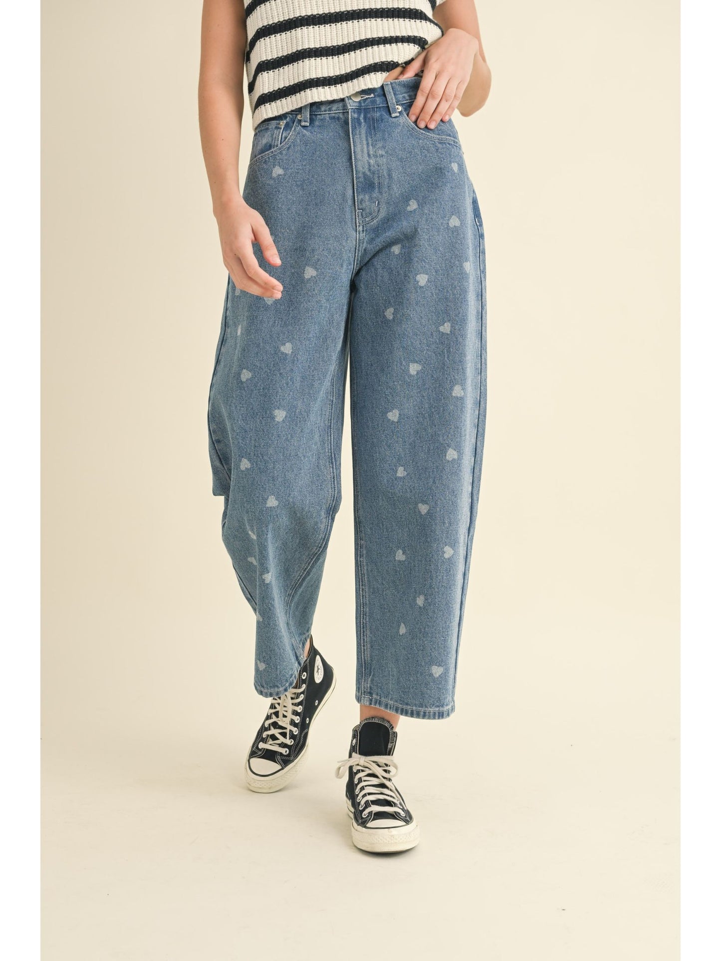 Heart Printed Denim Pants