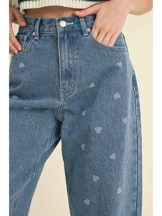 Heart Printed Denim Pants