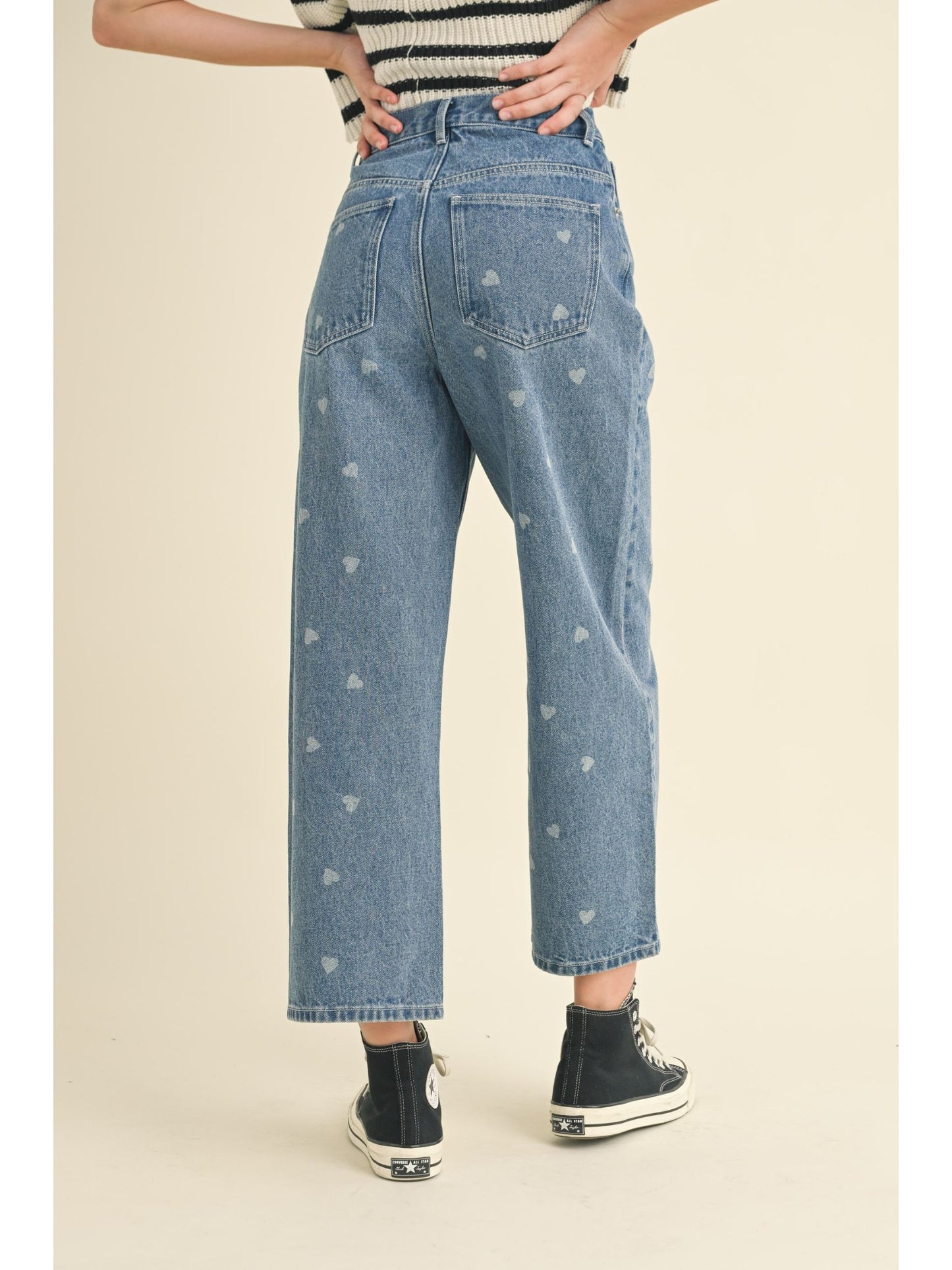 Heart Printed Denim Pants