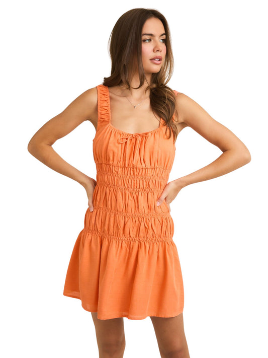 Orange Smocked Mini Dress