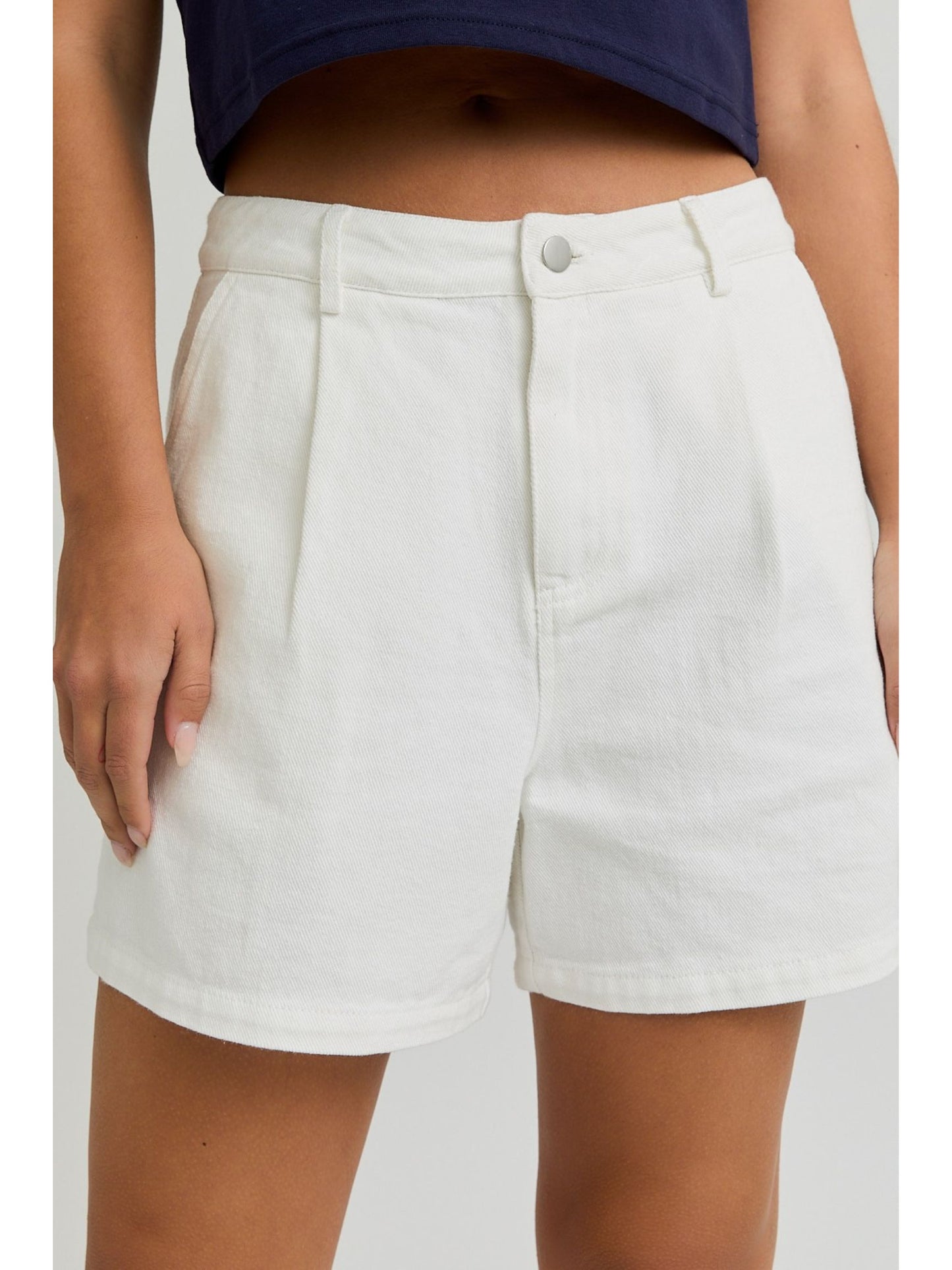 Pleated Denim Shorts