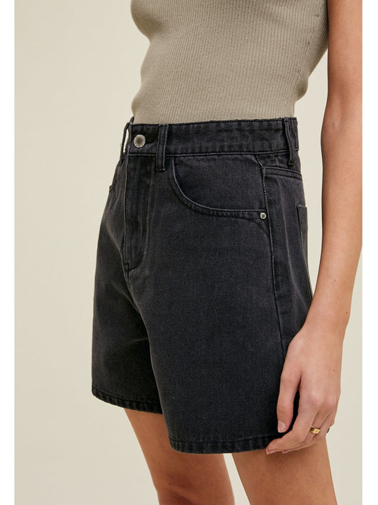 Classic Denim Mom Shorts - Charcoal