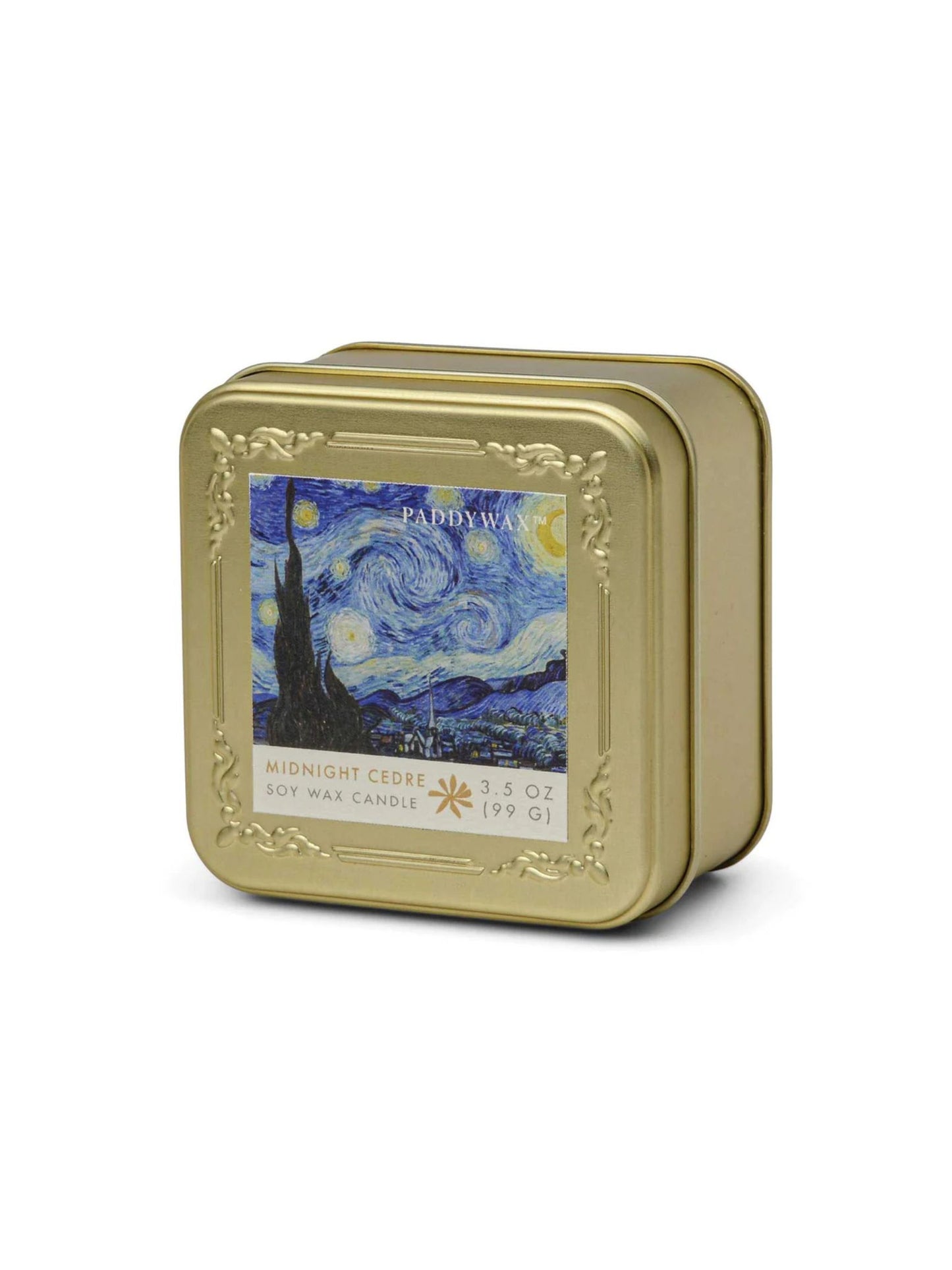 Impressionist 3.5oz Gold Travel Tin Soy Candle - Vincent Van Gogh Midnight Cedre