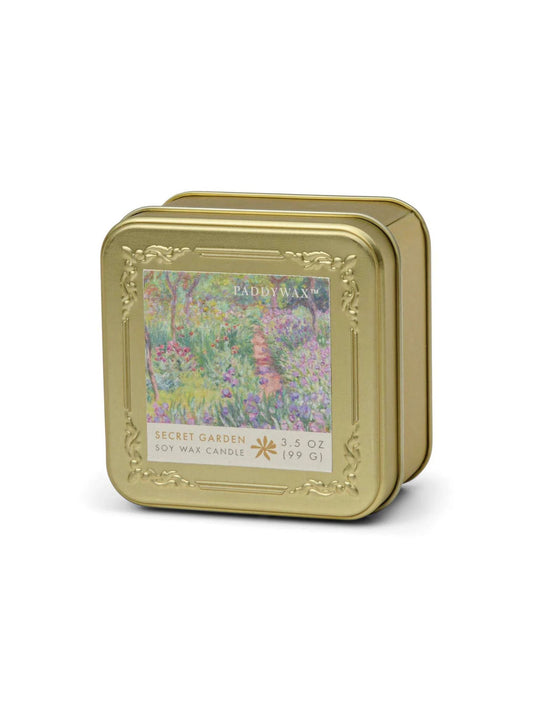 Impressionist 3.5oz Gold Travel Tin Soy Candle - Monet Secret Garden