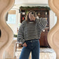 Striped Cropped Knit Sweater - Navy