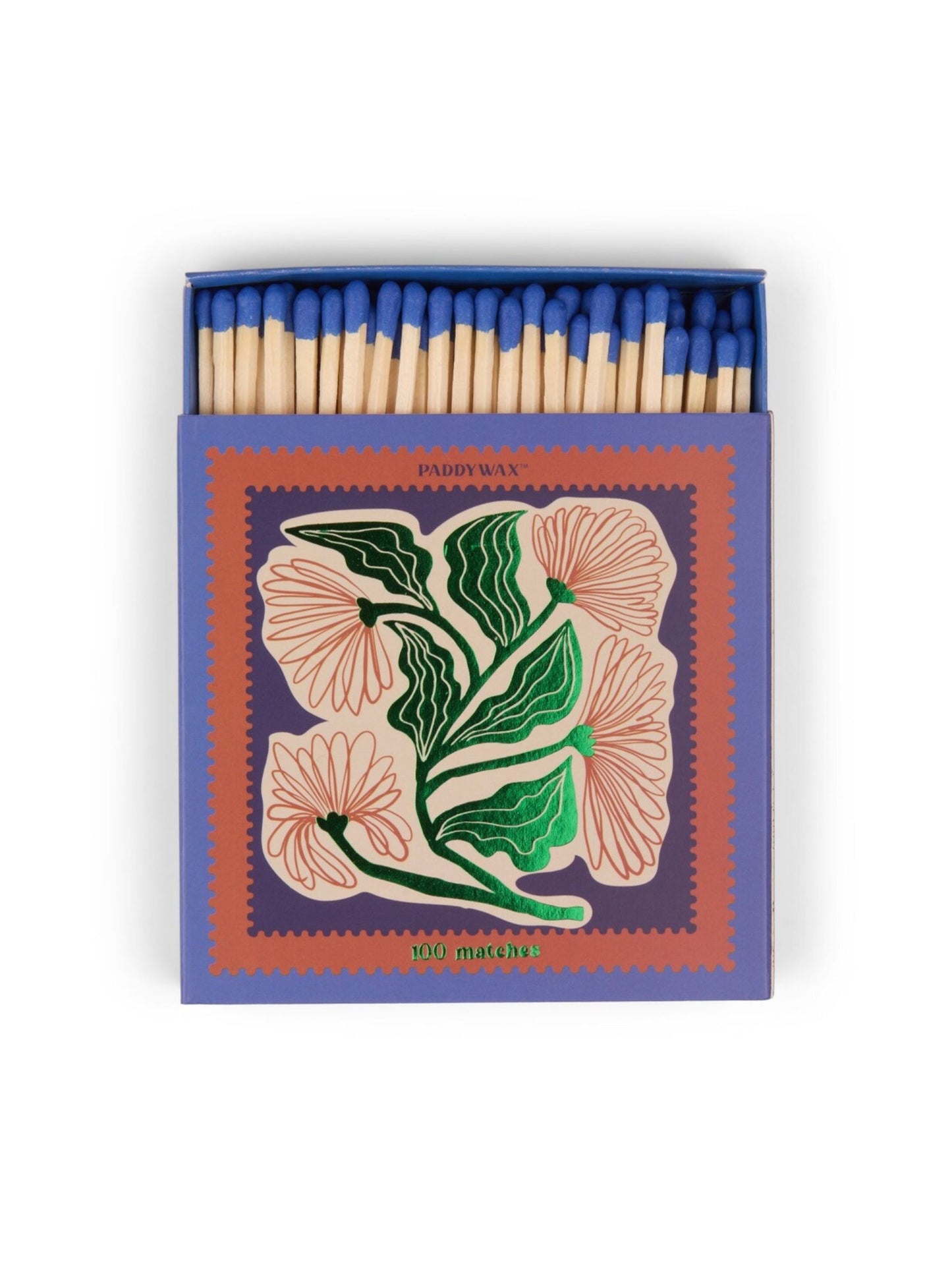 Cabana Boxed Matches With Cobalt Tips - "Floral" Set Of 100 Matches