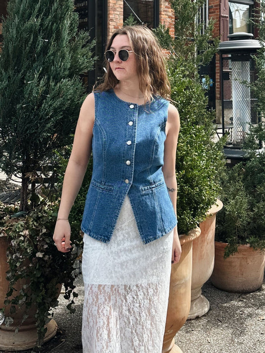 Button Front Sleeveless Denim Top