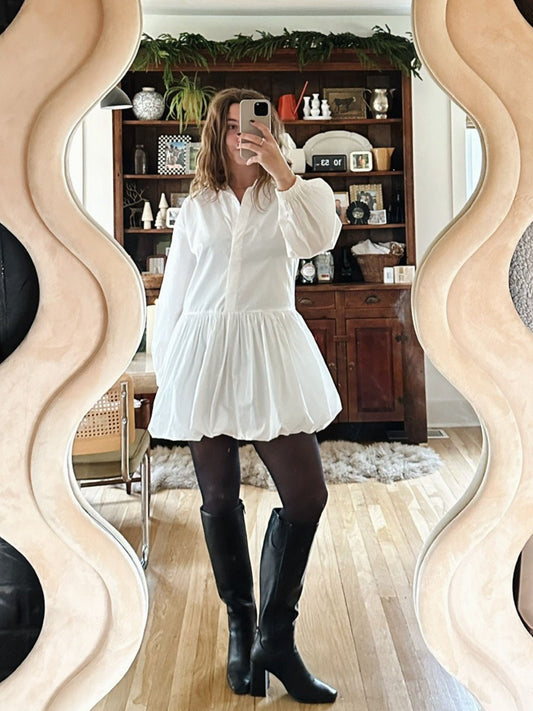 Long Sleeve Balloon Hem Shirt Dress