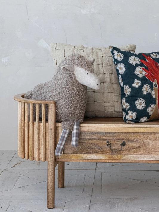 Faux Sherpa Sheep Shaped Pillow with Plaid Pattern