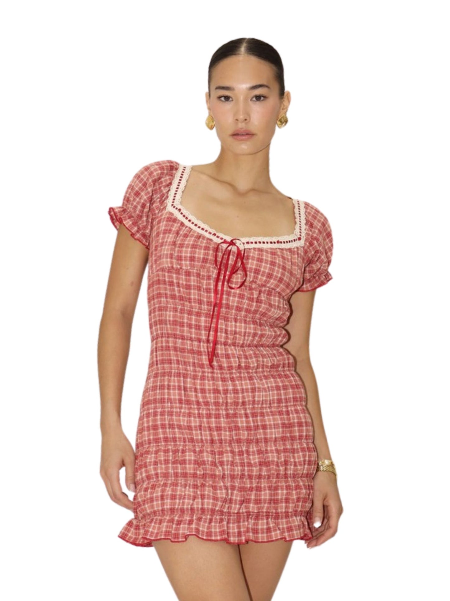 Garnet Plaid Gingham Mini Dress