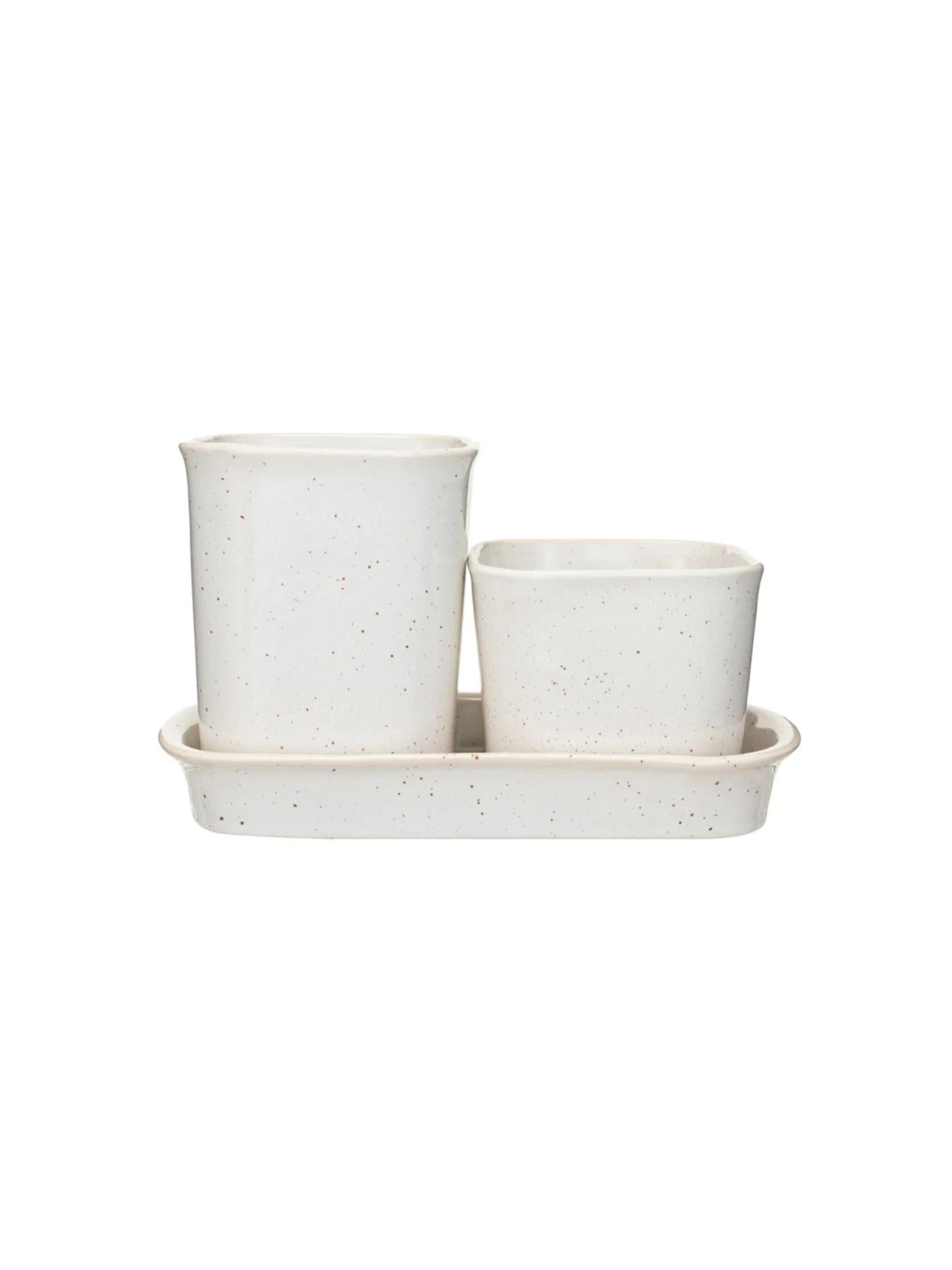 Stoneware Planters/Containers w/ Saucer, Set of 3 - Pick Up Only