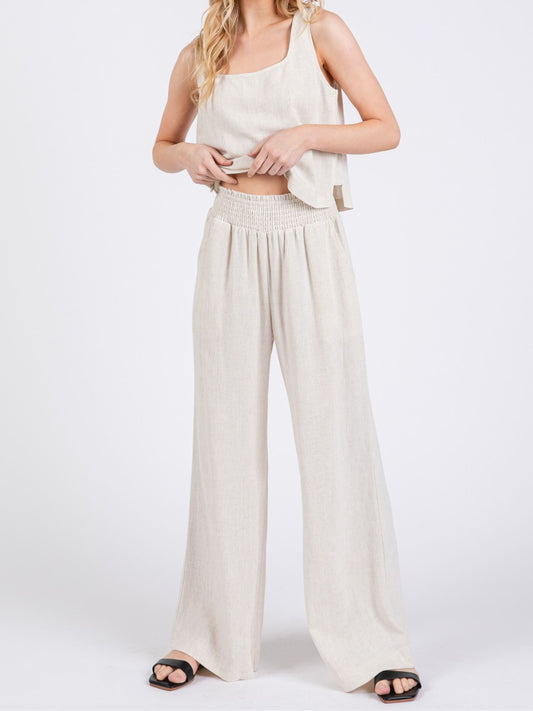 Oatmeal Linen Smocked Pants