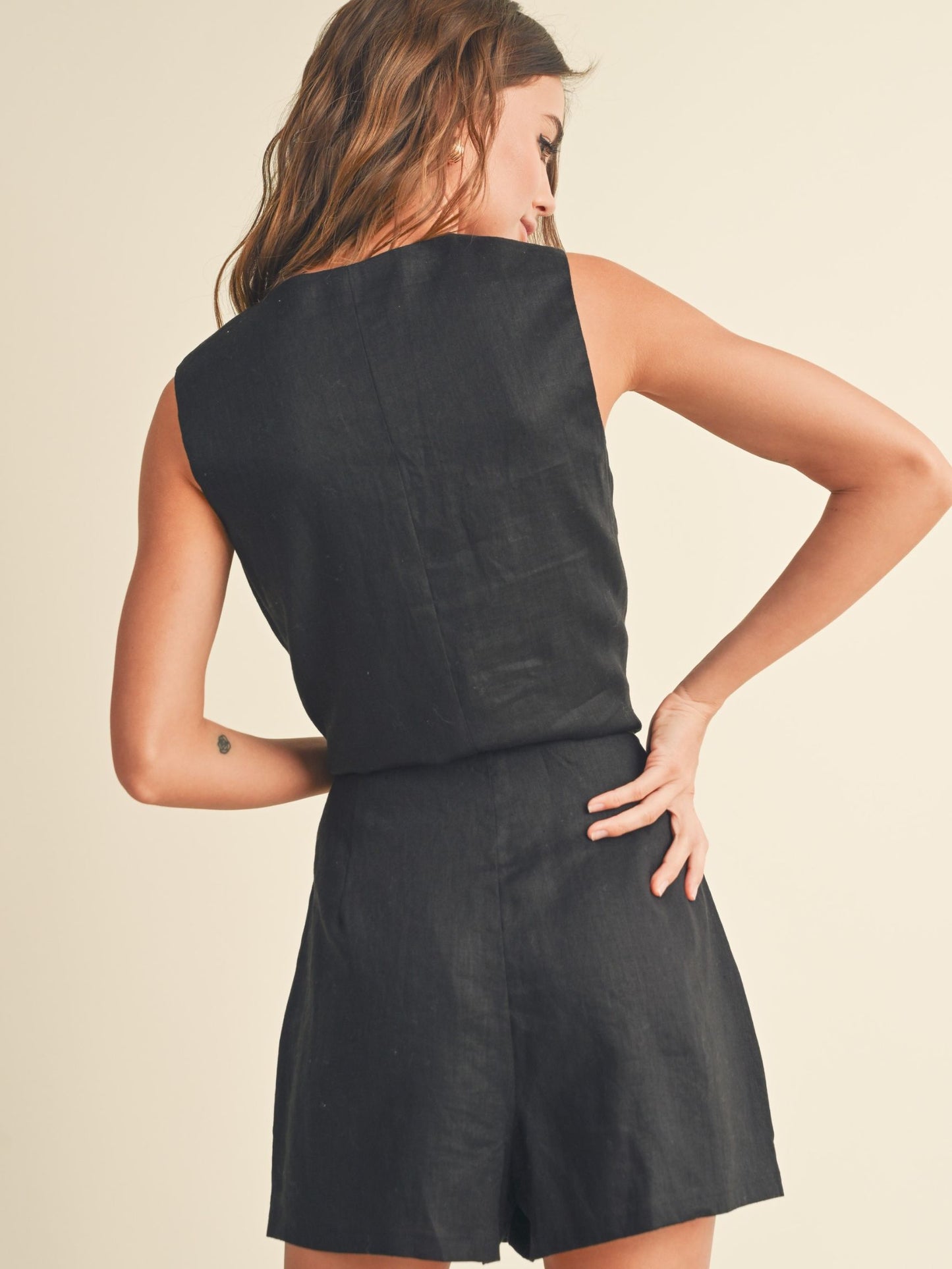 Linen Tuxedo Vest - Black