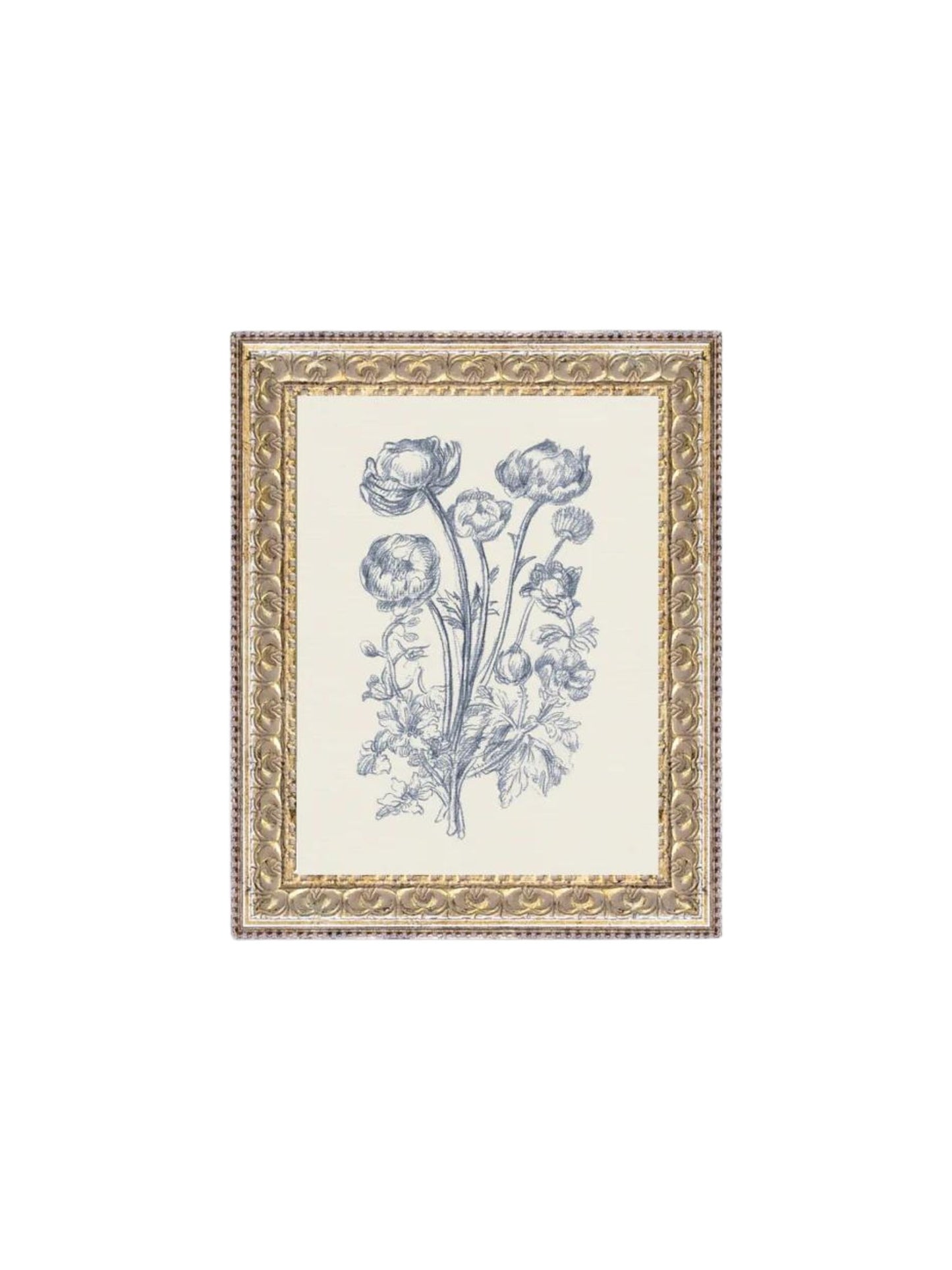 Blue Flower Sketch Gold Framed Picture