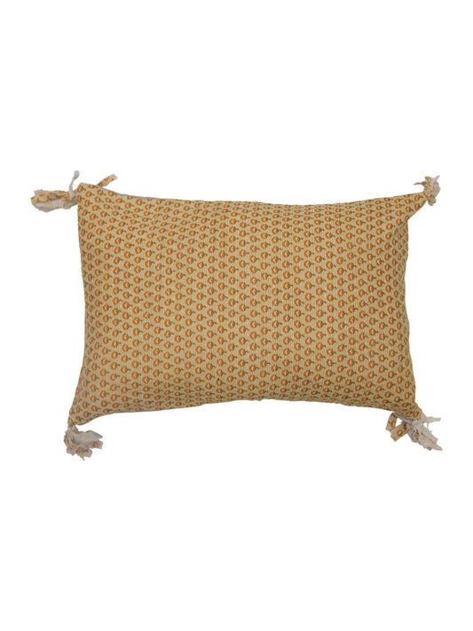 24" x 16" Cotton Printed Lumbar Pillow with Frayed Tassels